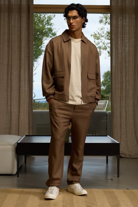 Slim Fit Half Fixed Waistband Twill Trouser - Image 1