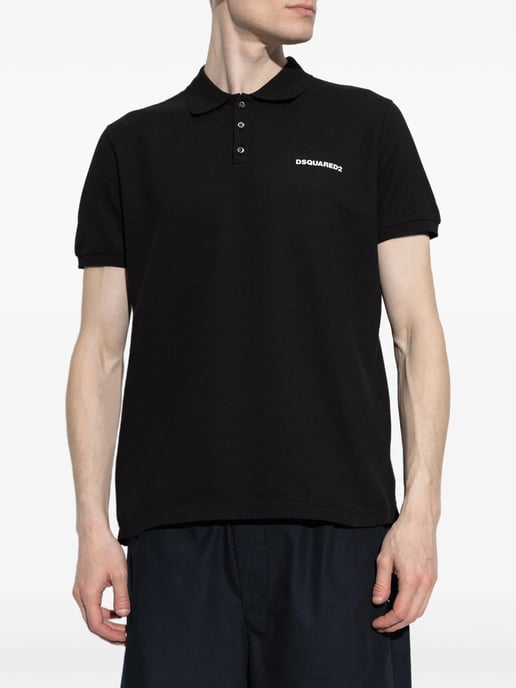 Logo Print Polo Shirt in Black - Image 1