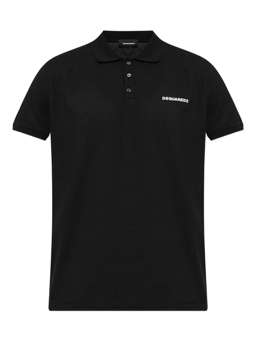 Logo Print Polo Shirt in Black - Image 3