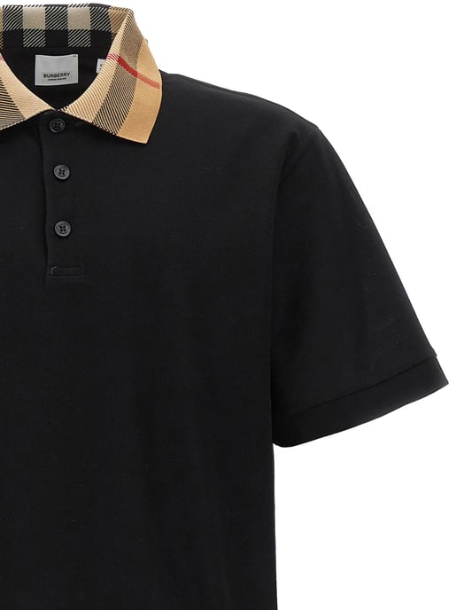 Vintage Check Print Collar Polo Shirt in Black - Image 3