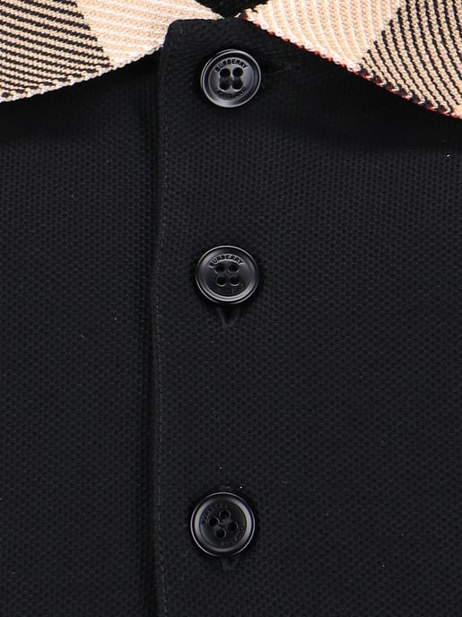 Vintage Check Print Collar Polo Shirt in Black - Image 4