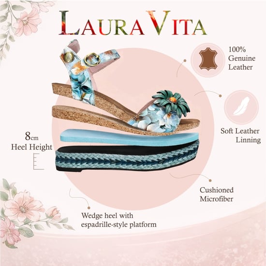 Laura Vita Facyo 75 damessandalen met sleehak, gemaakt van blauw leer met bloemenprint. - Image 2