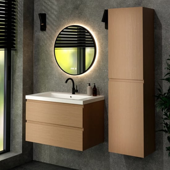 Mirlux Badkamermeubel sova 80cm licht eiken wastafel wit - Image 5