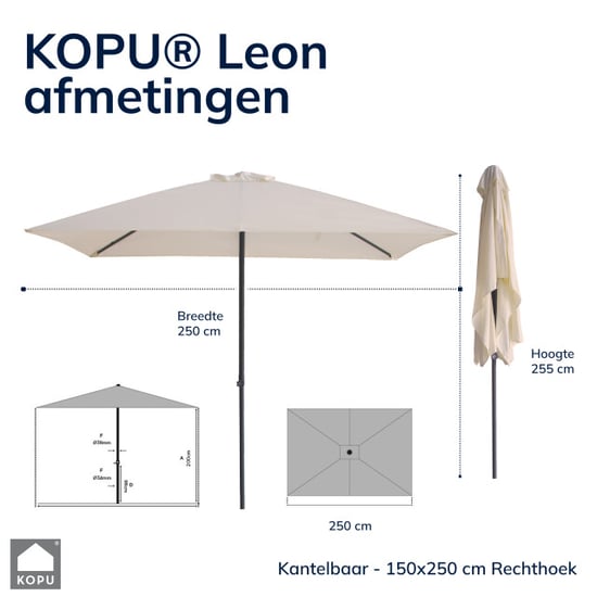 Kopu ® leon parasol rechthoek 150x250 cm balkonparasol met hoes creme - Image 4