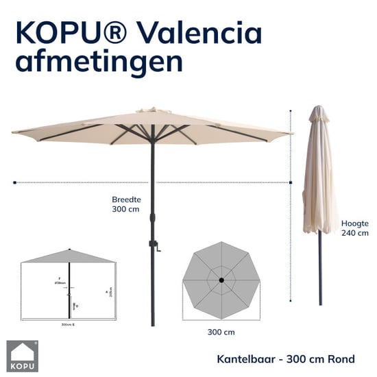 Kopu ® valencia parasol rond 300 cm met beschermhoes en voet - - Image 6