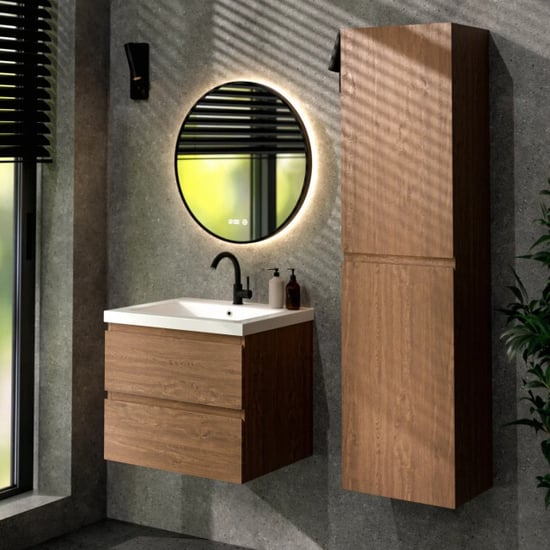 Mirlux Badkamermeubel karo 60cm warm eiken wastafel wit - Image 3