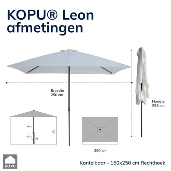 Kopu ® leon parasol rechthoek 150x250 cm met hoes en voet creme - Image 6