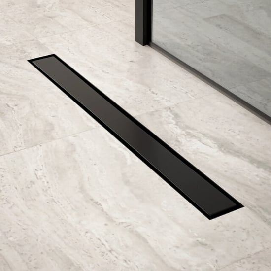 Mirlux Douchegoot 70cm mat zwart tegelrooster rvs met flens - Image 1