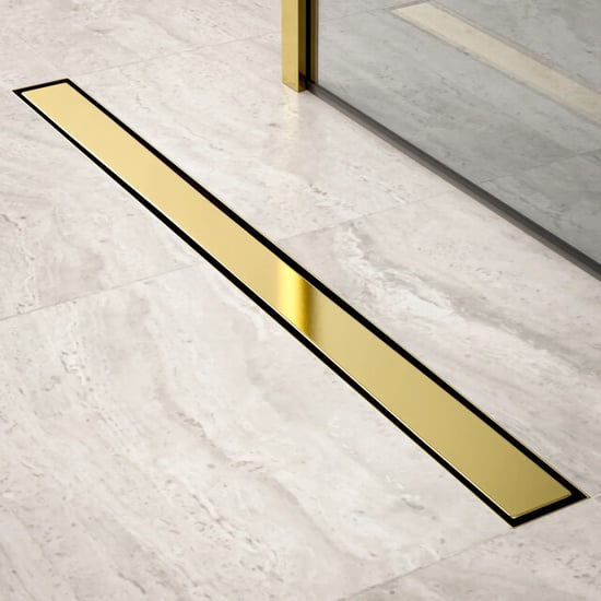 Mirlux Douchegoot 90cm goud tegelrooster rvs met flens - Image 1