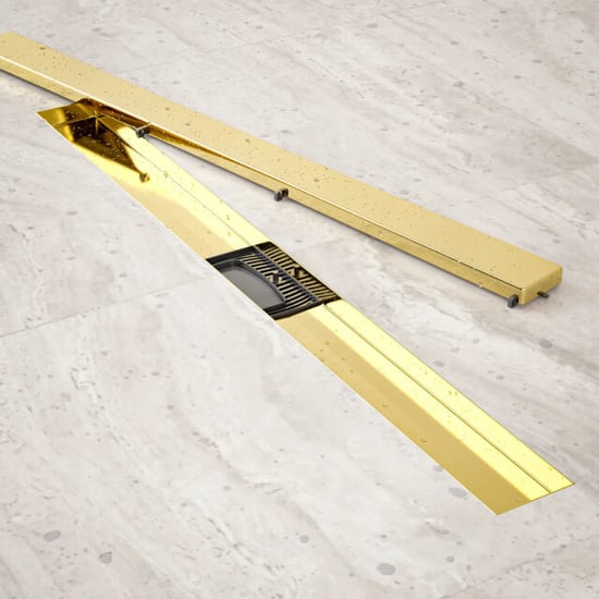 Mirlux Douchegoot 80cm goud tegelrooster rvs met flens - Image 2