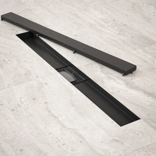 Mirlux Douchegoot 70cm mat zwart tegelrooster rvs met flens - Image 3
