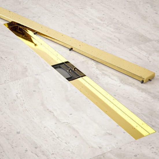 Mirlux Douchegoot 90cm goud tegelrooster rvs met flens - Image 3