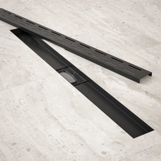 Mirlux Douchegoot 80cm mat zwart standaard rooster- rvs met flens - Image 4
