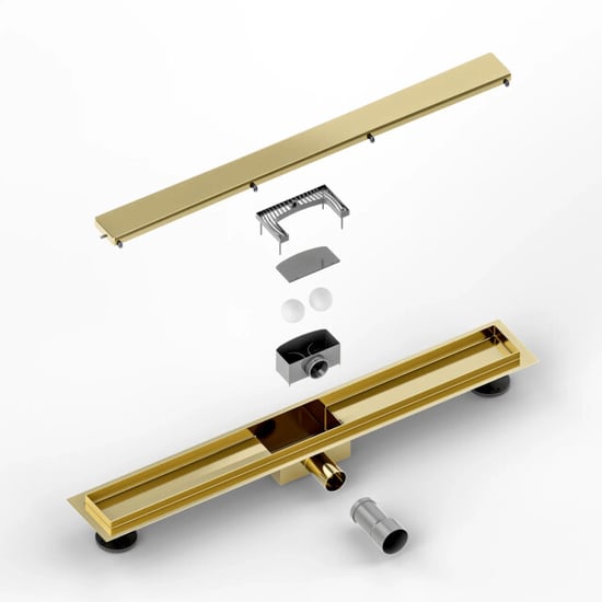 Mirlux Douchegoot 70cm goud tegelrooster rvs met flens - Image 5