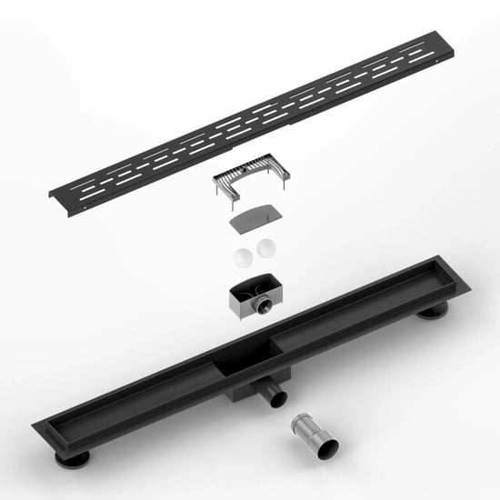 Mirlux Douchegoot 80cm mat zwart standaard rooster- rvs met flens - Image 5