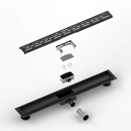 Mirlux Douchegoot 70cm mat zwart standaard rooster rvs met flens - Image 2