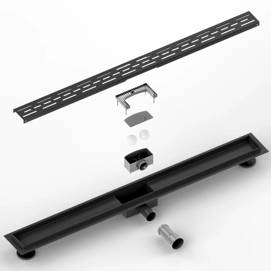 Mirlux Douchegoot 90cm- mat zwart standaard rooster rvs met flens - Image 3
