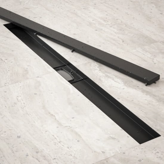 Mirlux Douchegoot 90cm- mat zwart- tegelrooster rvs met flens - Image 4
