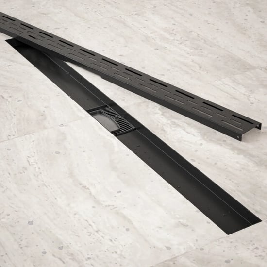 Mirlux Douchegoot 90cm- mat zwart standaard rooster rvs met flens - Image 4