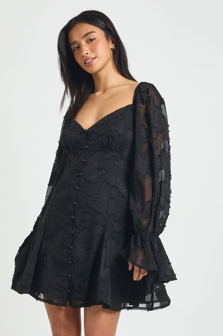 Petite Burnout Floral Godet Hem Mini Dress - Image 1