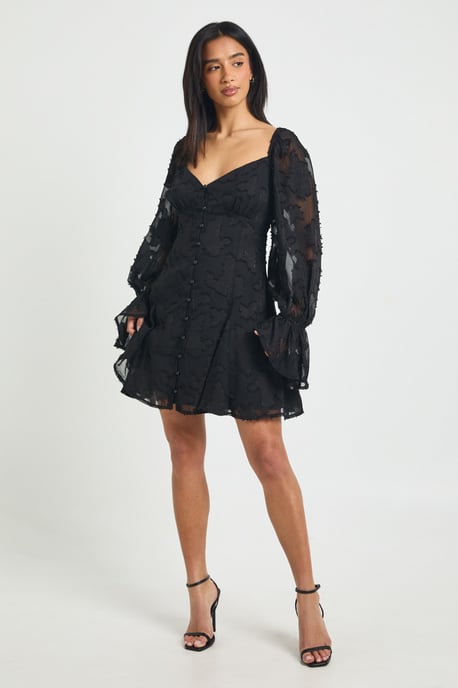 Petite Burnout Floral Godet Hem Mini Dress - Image 3