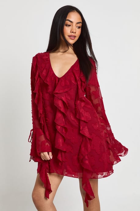 Burnout Floral Ruffle Shift Dress - Image 1