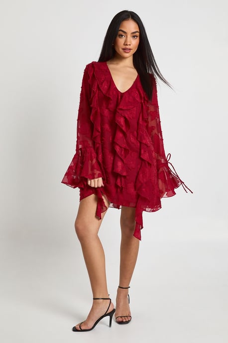 Burnout Floral Ruffle Shift Dress - Image 3