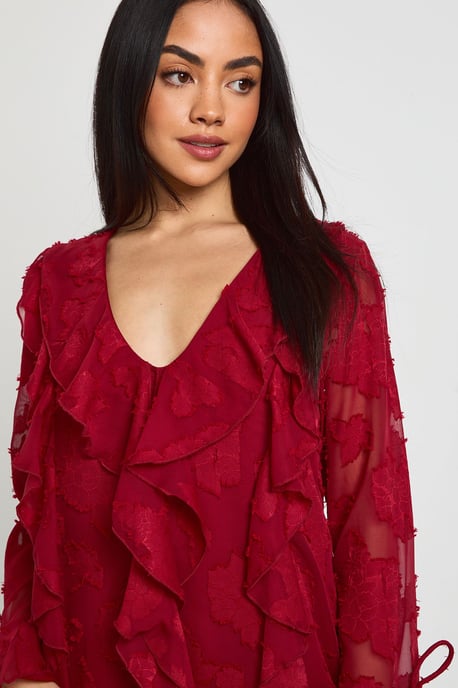 Burnout Floral Ruffle Shift Dress - Image 4