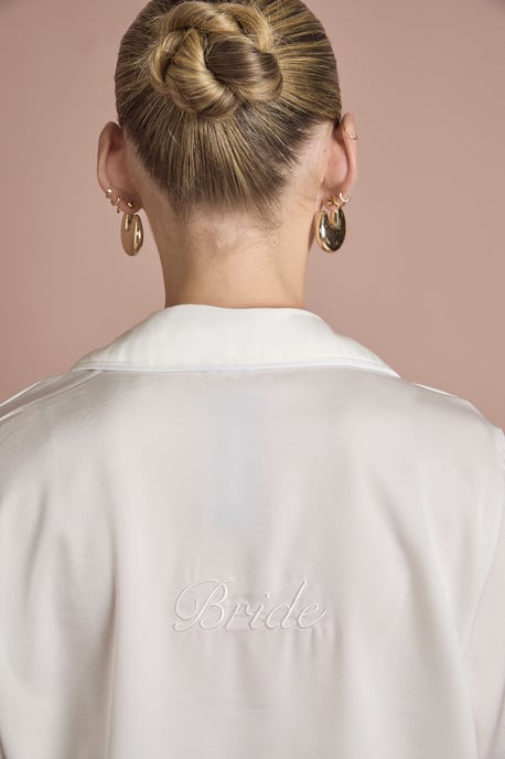 Bridal 'Bride' Satin Embroidered Long Sleeve Shirt & Short Pyjama Set - Image 4