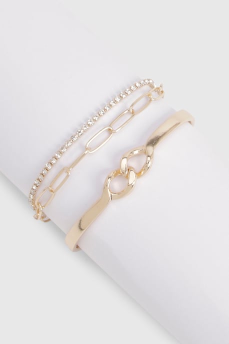 Beaded & Link Gold Bracelet 3 Pack - Image 1