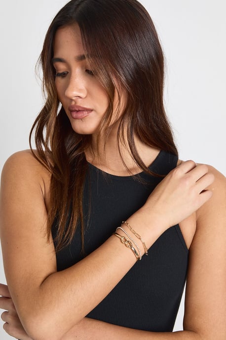 Beaded & Link Gold Bracelet 3 Pack - Image 2
