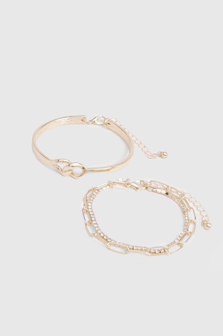 Beaded & Link Gold Bracelet 3 Pack - Image 3