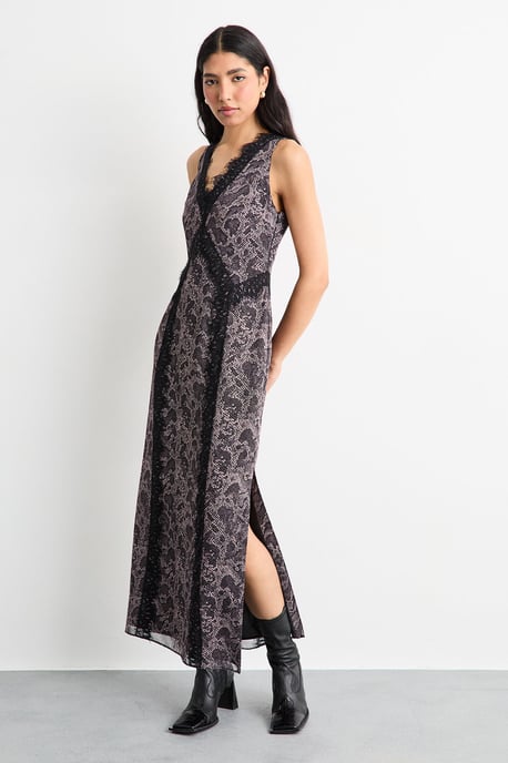 Chiffon Printed Dress With Lace - Image 1