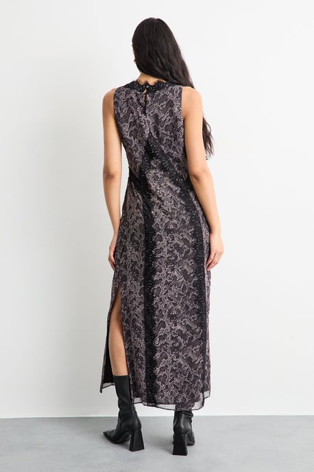 Chiffon Printed Dress With Lace - Image 3