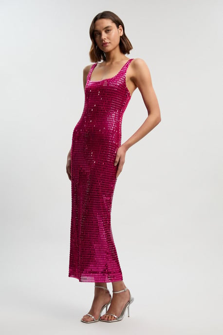 Premium Crystal Embellished Jersey Midi Dress - Image 1