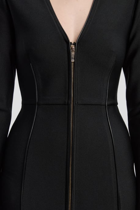PU Tipped Detail Zip Through Bandage Knit Midi Dress - Image 4
