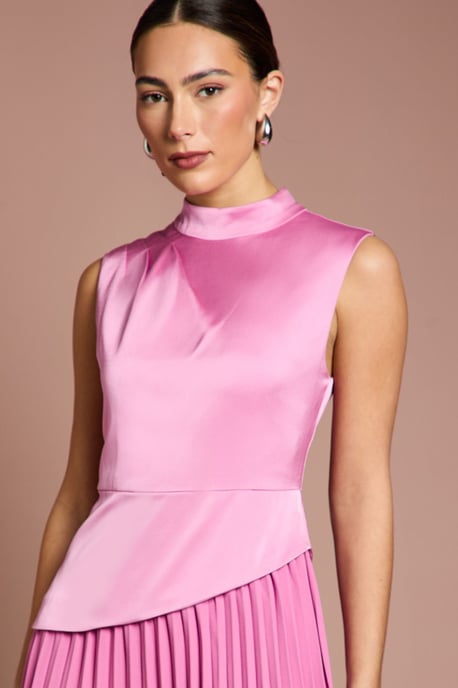Drape High Neck Pleated Skirt Midi Dress - Image 4