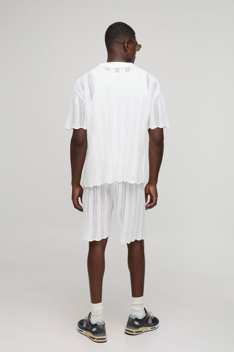 MAN Relaxed Embroidered Wavy Crochet Knitted Short - Image 2