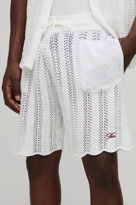 MAN Relaxed Embroidered Wavy Crochet Knitted Short - Image 3