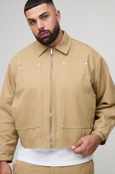 Plus Oversized boxy Canvas Carpenter Panel Worker Jacket - Image 3