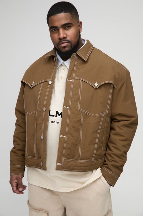 Plus Contrast Stitch Padded Boxy Western Jacket - Image 1