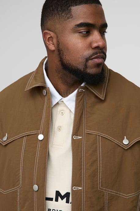 Plus Contrast Stitch Padded Boxy Western Jacket - Image 3