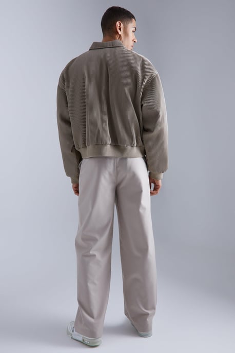 Boxy Pleated Faux Leather Harrington Jacket - Image 2