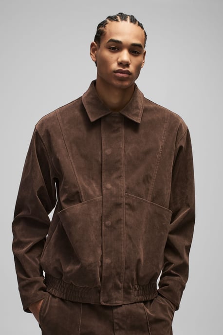 Boxy Faux Suede Pocket Harrington Jacket - Image 1