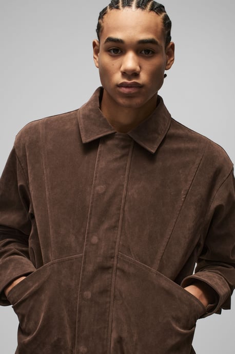 Boxy Faux Suede Pocket Harrington Jacket - Image 3