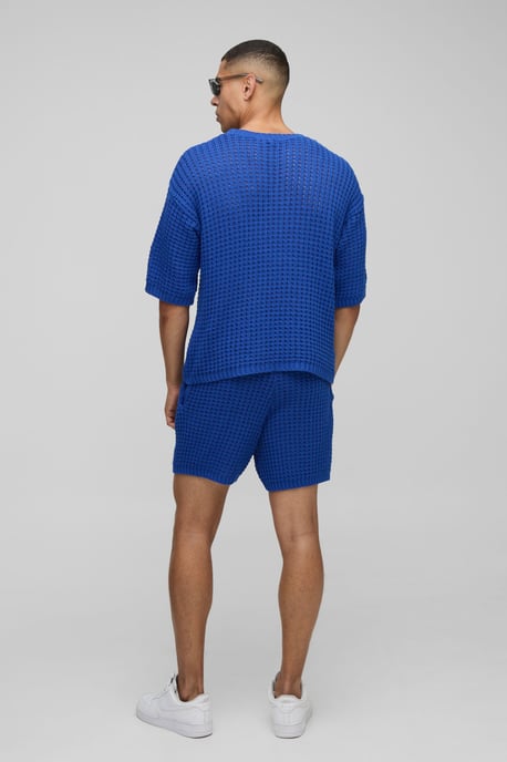 Regular Fit Open Tuck Stitch Knitted Shorts Set - Image 2