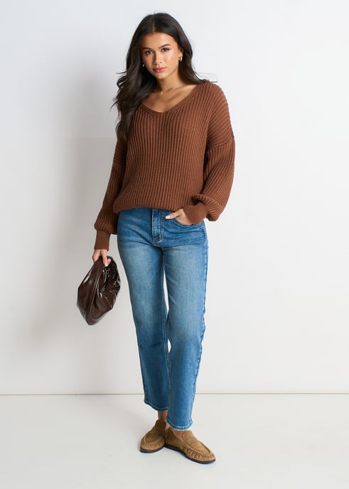 Brown Chunky Knit Oversized Jumper - Image 1