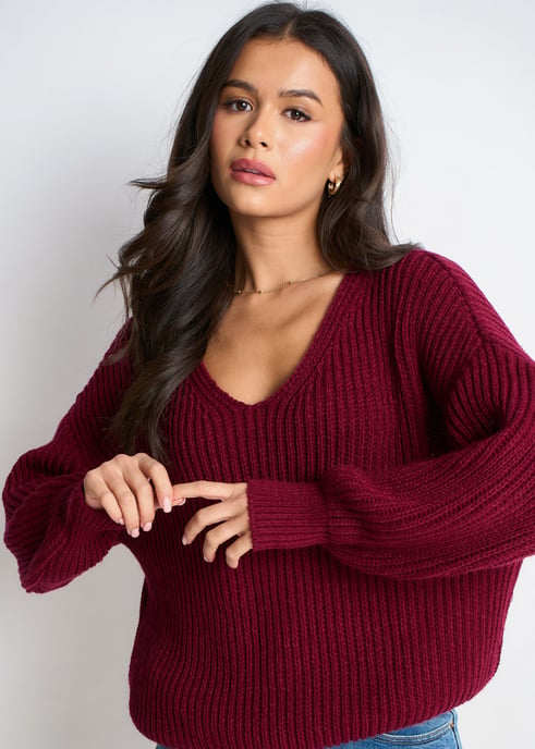 Burgundy Chunky Knit Oversized Jumper - Image 2