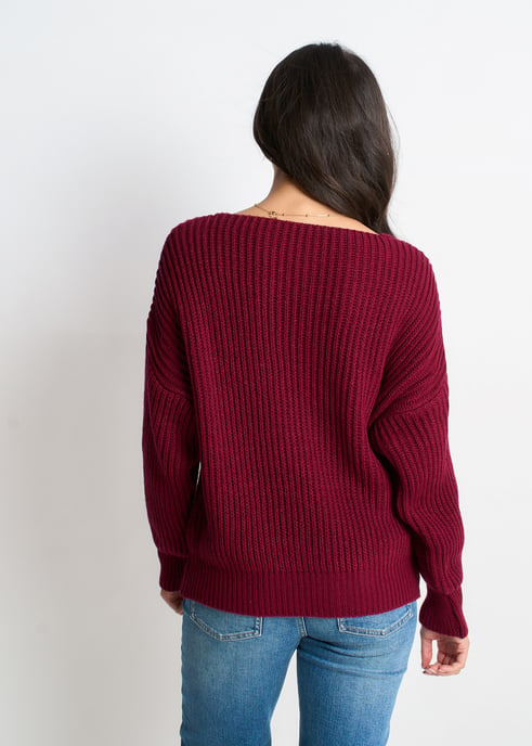 Burgundy Chunky Knit Oversized Jumper - Image 4