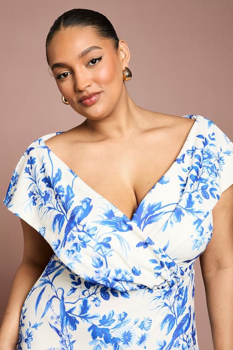 Plus Printed Bardot Midi Dress In Floral Print - Image 4